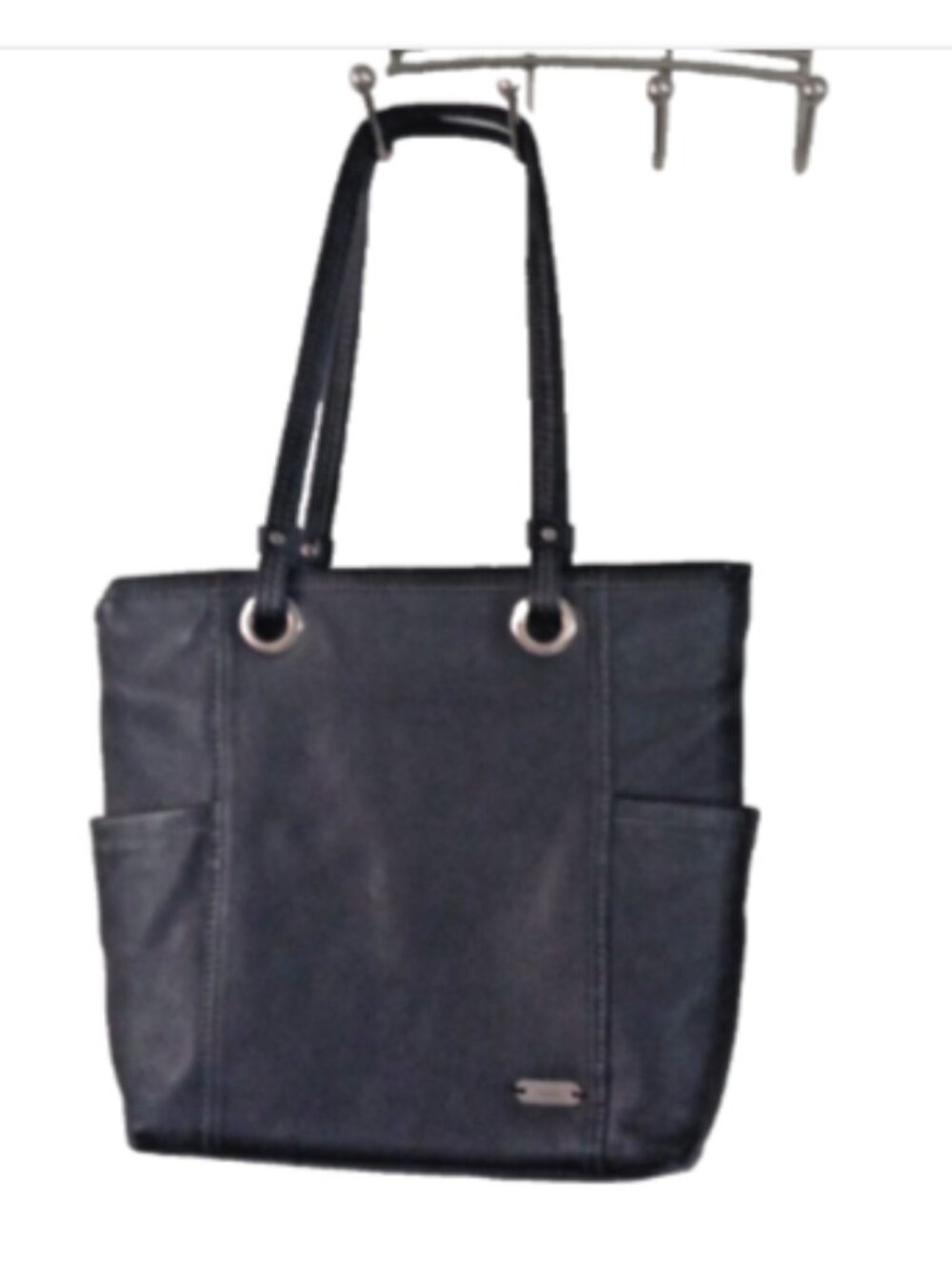 The Sak Womens Black Leather Tote Shoulder Bag Multi Pocket